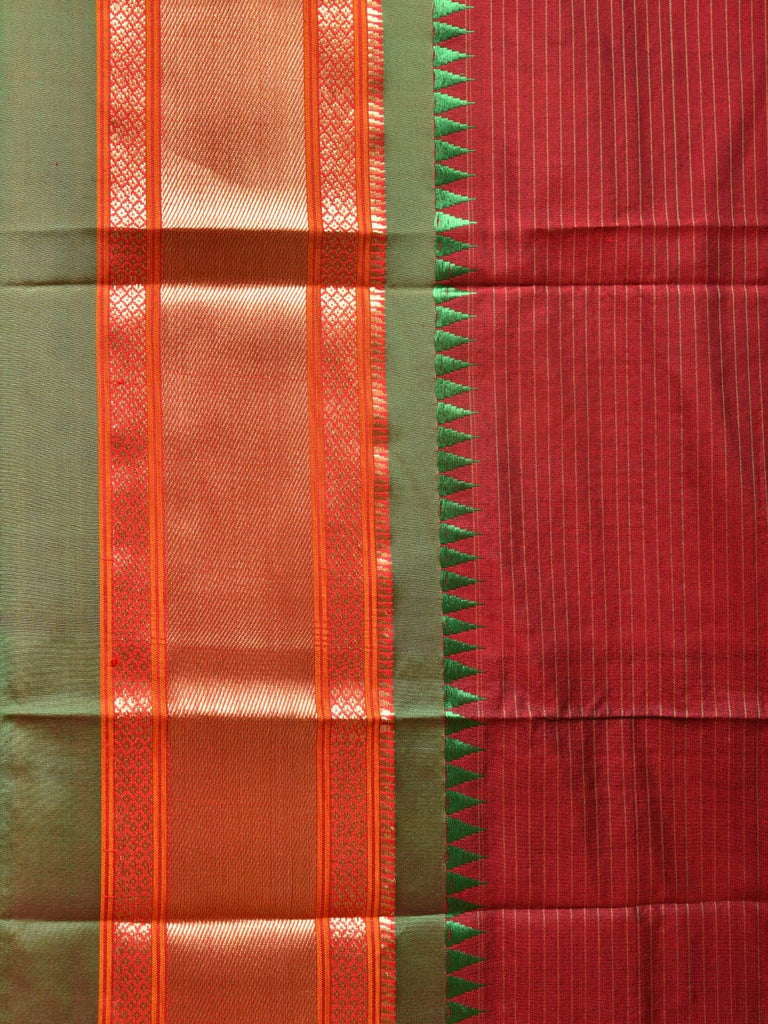 Red and Green Narayanpet Silk Saree with Strips Design No Blouse np0785