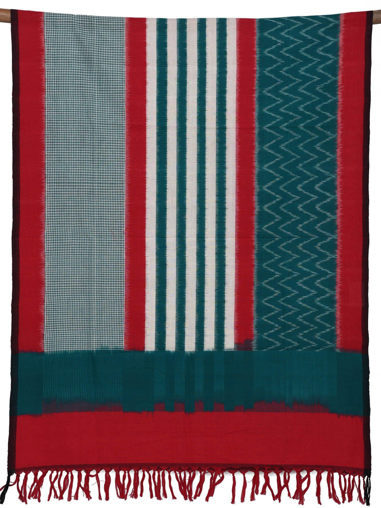Red and Green Pochampally Ikat Cotton Handloom Dupatta ds1378