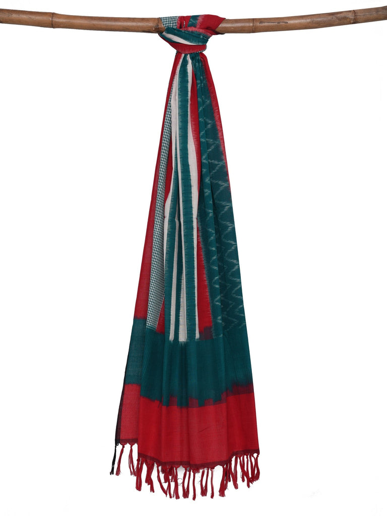 Red and Green Pochampally Ikat Cotton Handloom Dupatta ds1378