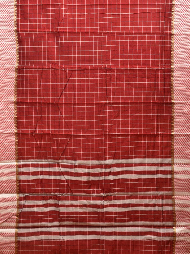 Red and Grey Bamboo Cotton Saree with Big Checks Design No Blouse bc0384