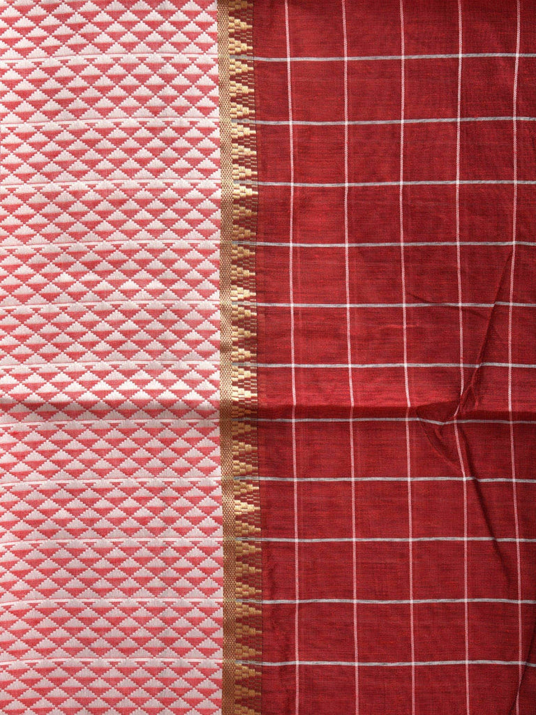 Red and Grey Bamboo Cotton Saree with Big Checks Design No Blouse bc0384