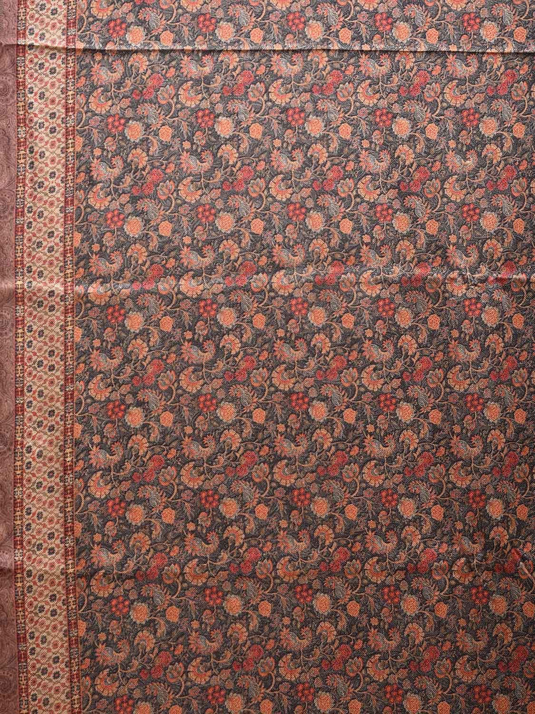 Red and Grey Pashmina Print Viscose Twill Saree with Floral Body and Pasley Pallu Design o0558