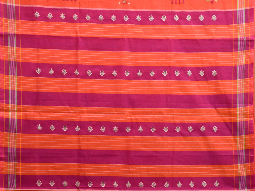 Red and Magenta Kasuti Venkatagiri Cotton Saree with Elephant Buta Design No Blouse ku0024