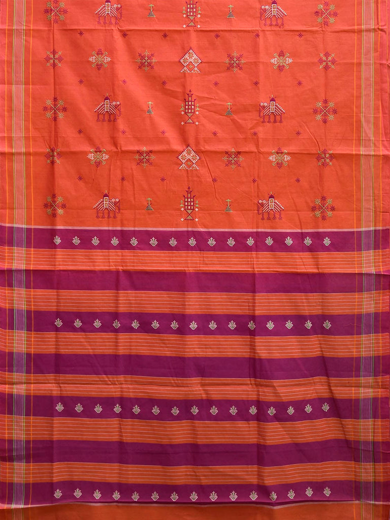Red and Magenta Kasuti Venkatagiri Cotton Saree with Elephant Buta Design No Blouse ku0024
