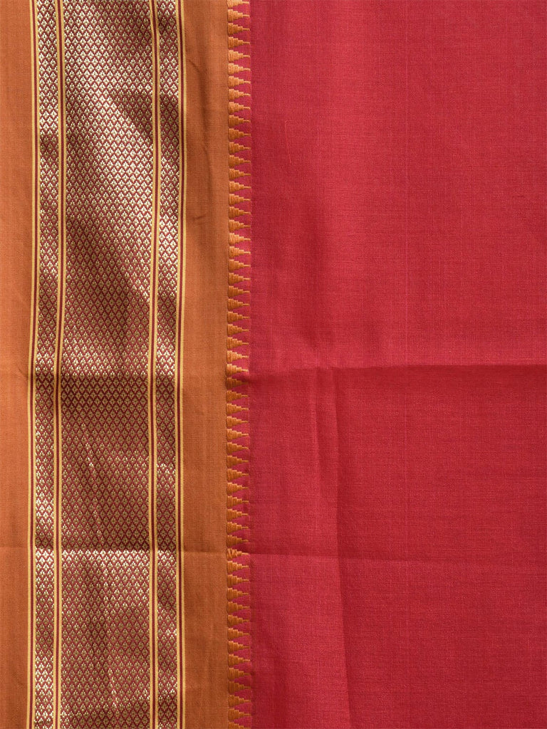 Red and Mustard Bamboo Cotton Plain Saree with Contrast Pallu Design No Blouse bc0800