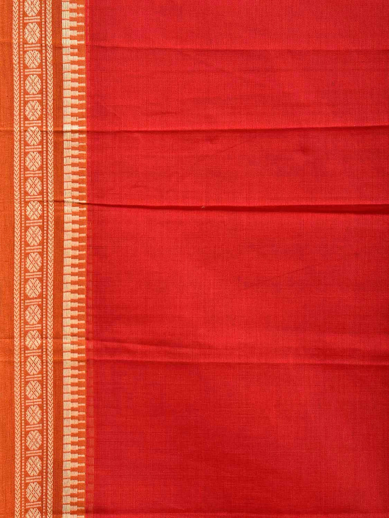 Red and Mustard Narayanpet Cotton Handloom Plain Saree with Strips Pallu Design No Blouse np1385