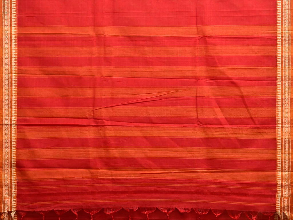 Red and Mustard Narayanpet Cotton Handloom Plain Saree with Strips Pallu Design No Blouse np1385