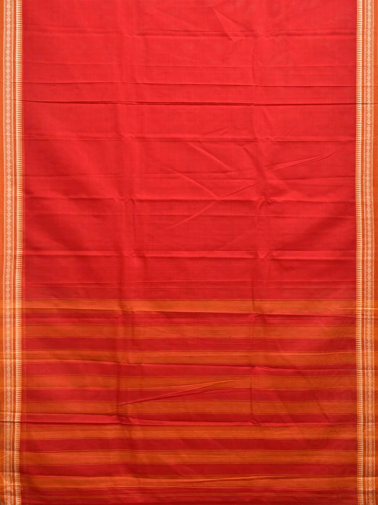 Red and Mustard Narayanpet Cotton Handloom Plain Saree with Strips Pallu Design No Blouse np1385