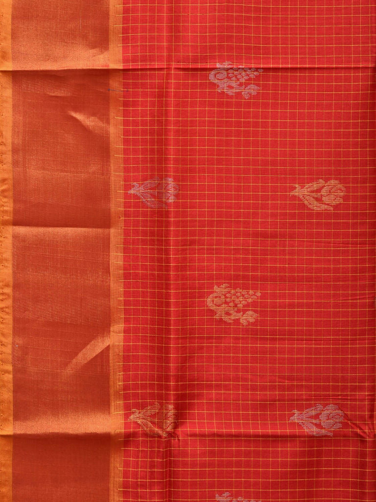 Red and Mustard Uppada Silk Handloom Saree with Body Buta and Checks Design u2204