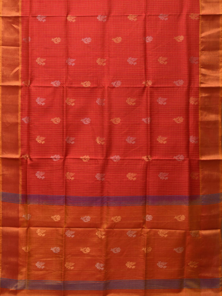 Red and Mustard Uppada Silk Handloom Saree with Body Buta and Checks Design u2204