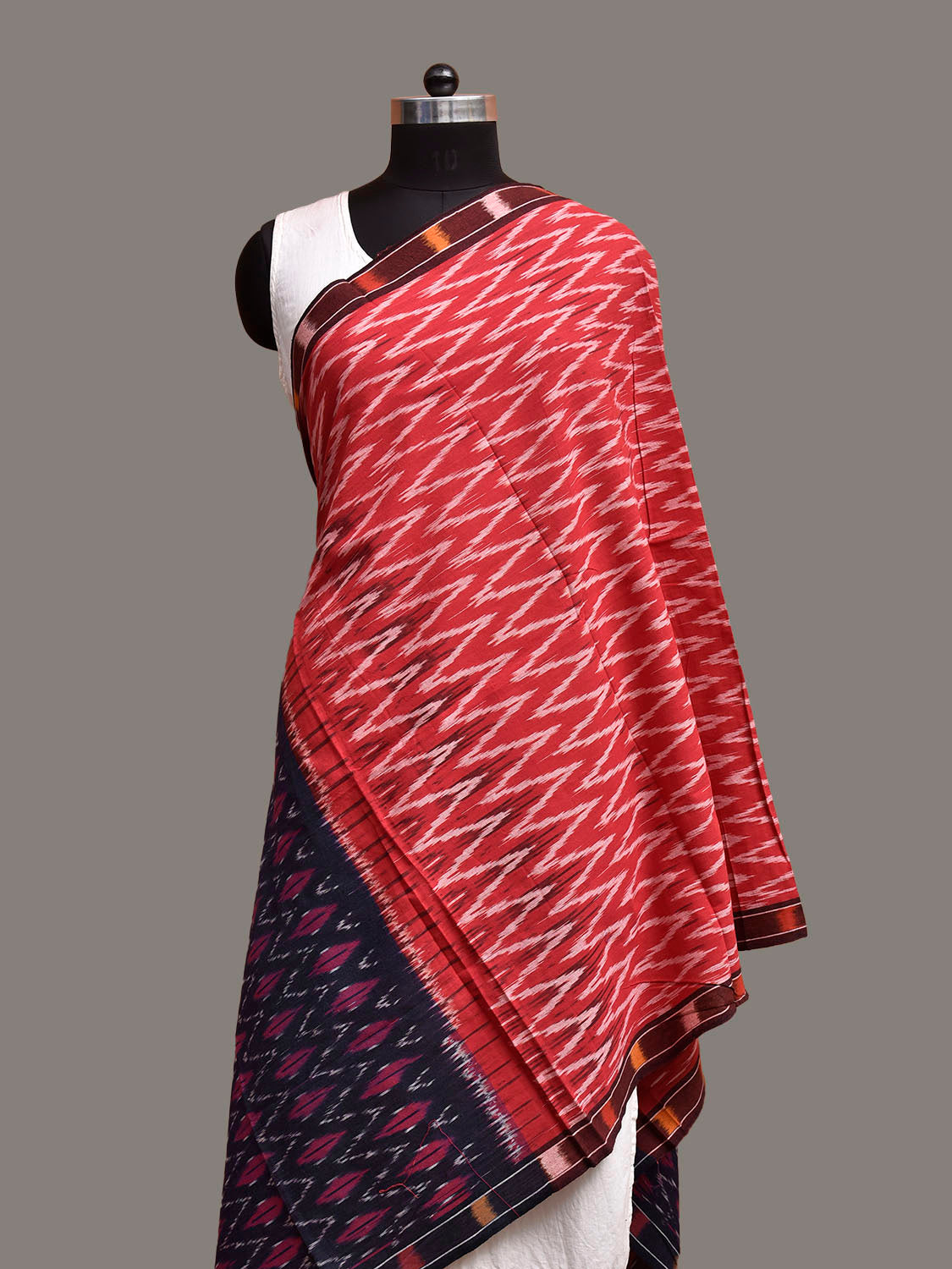 white christmas dresses Red and Navy Pochampally Ikat Cotton Handloom Dupatta with Grill Pallu  Design ds3939 – Uppada