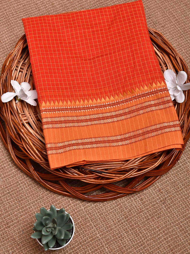 Red and Orange Bamboo Cotton Blouse with Checks Design Length 76cm Width 44 Inches BL0094