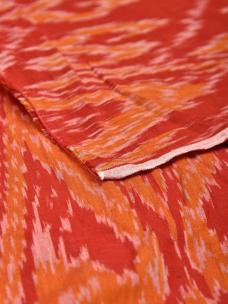 Red and Orange Ikat Cotton Handloom 2.5mts Fabric with Uzbekistan Pattern Design f0256