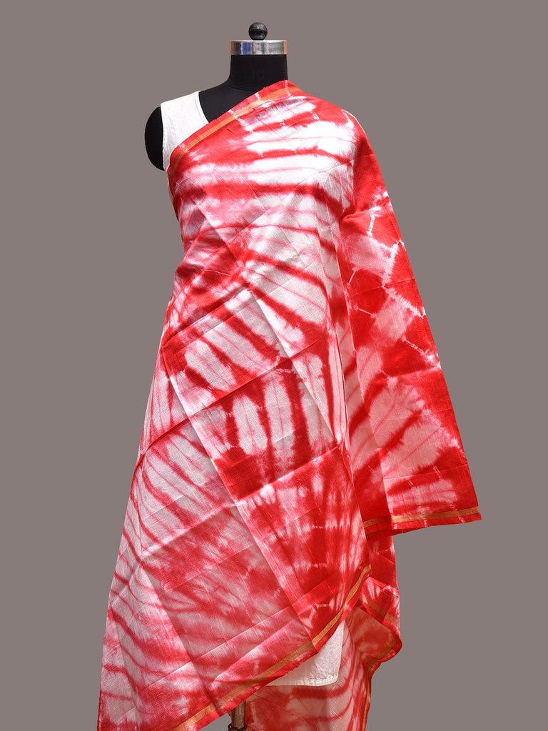 Red and White Clamp Dyeing Cotton Silk Dupatta with Circular Design ds3665