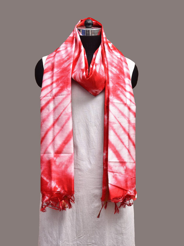 Red and White Clamp Dyeing Cotton Silk Dupatta with Circular Design ds3665