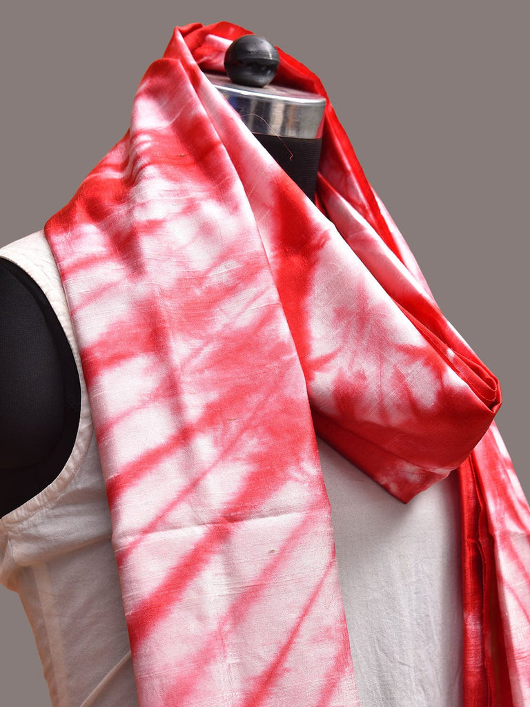 Red and White Clamp Dyeing Cotton Silk Dupatta with Circular Design ds3665