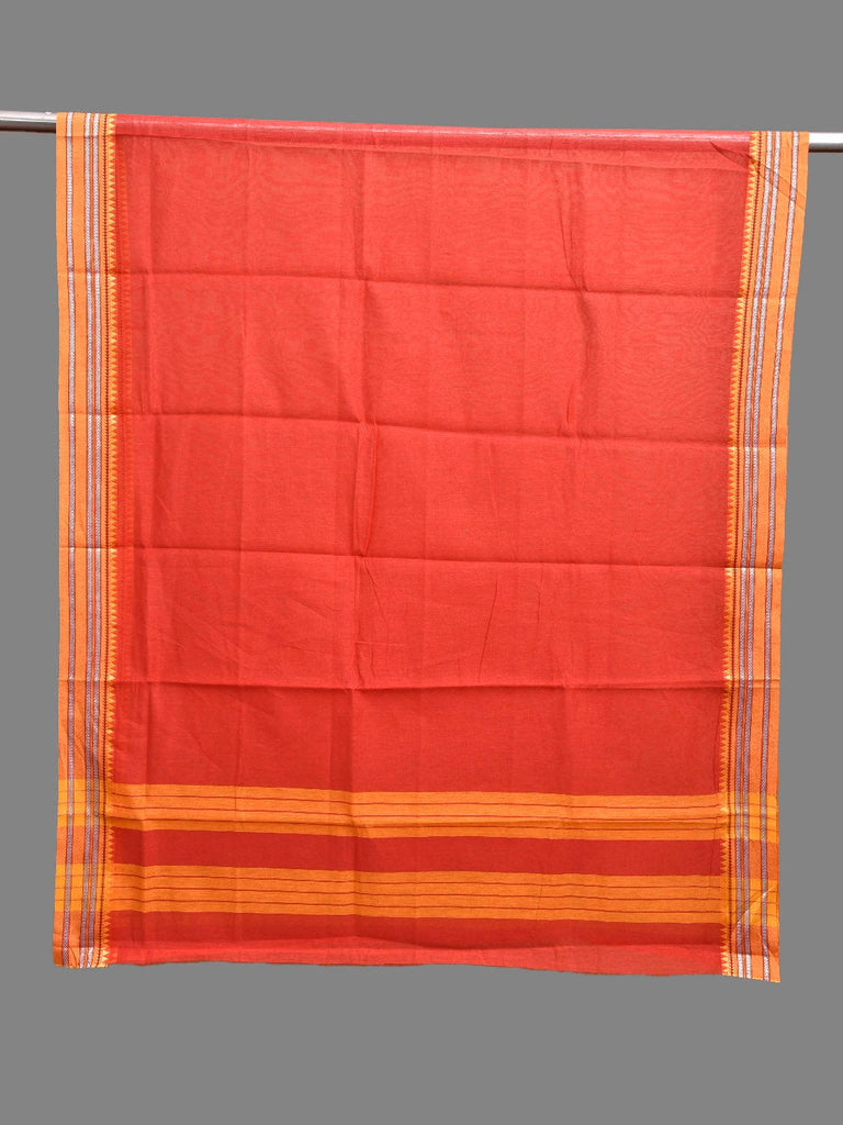Red and Yellow Bamboo Cotton Dupatta with Small Temple Border Design ds3869