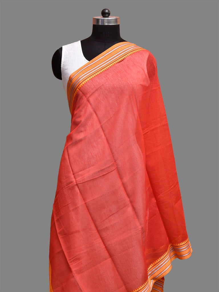 Red and Yellow Bamboo Cotton Dupatta with Small Temple Border Design ds3869