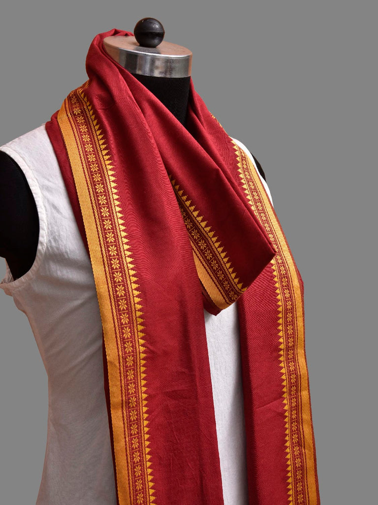 Red and Yellow Bamboo Cotton Dupatta with Small Temple Border Design ds3873