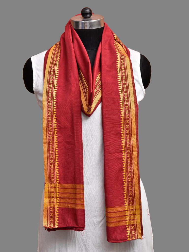 Red and Yellow Bamboo Cotton Dupatta with Small Temple Border Design ds3873