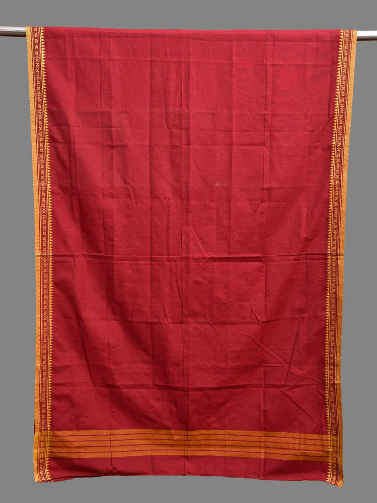 Red and Yellow Bamboo Cotton Dupatta with Small Temple Border Design ds3873