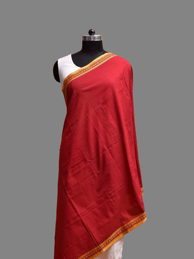 Red and Yellow Bamboo Cotton Dupatta with Small Temple Border Design ds3873