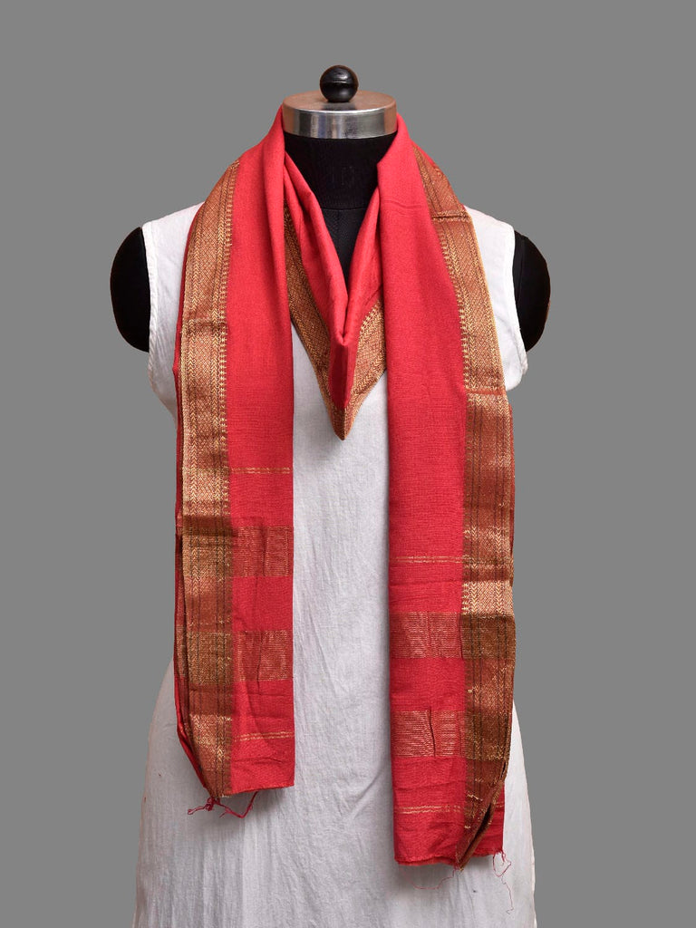 Red Bamboo Cotton Dupatta with Zari Border ds3875