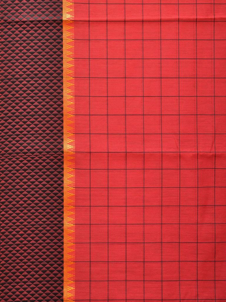 Red Bamboo Cotton Saree with Big Checks Design bc0138