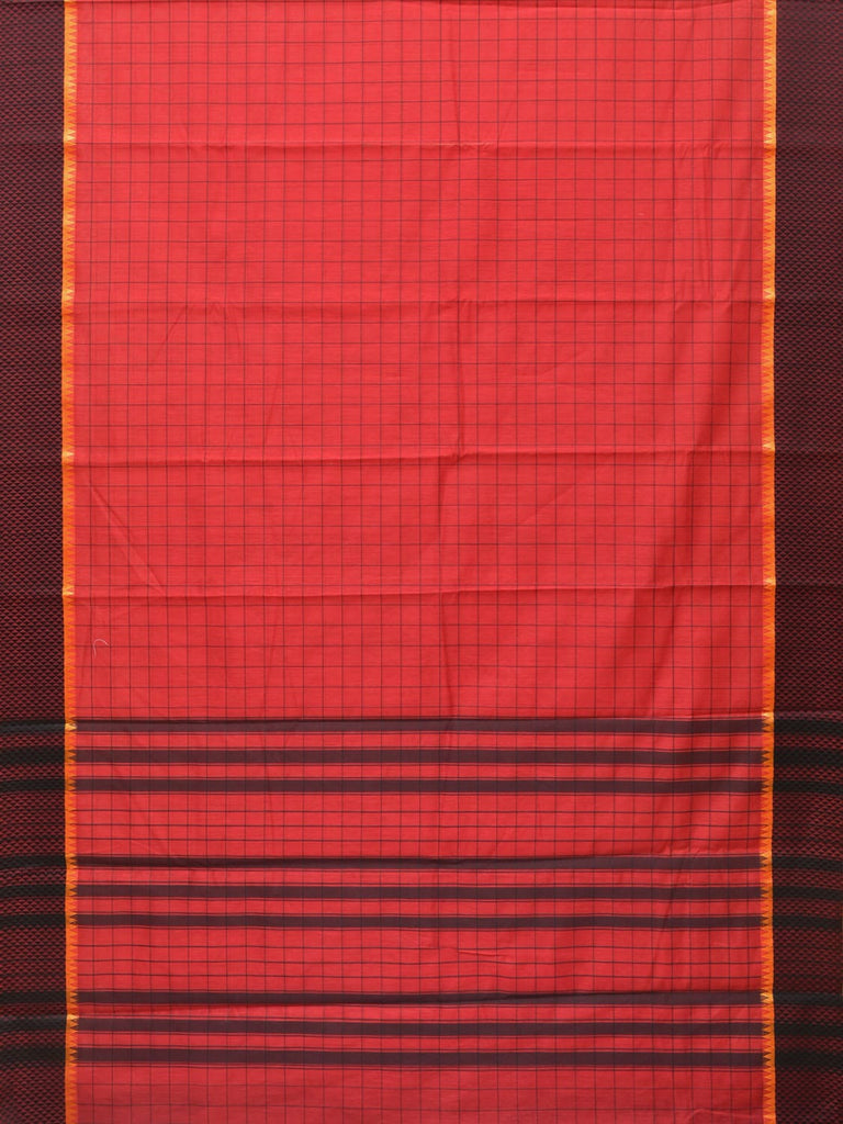 Red Bamboo Cotton Saree with Big Checks Design bc0138