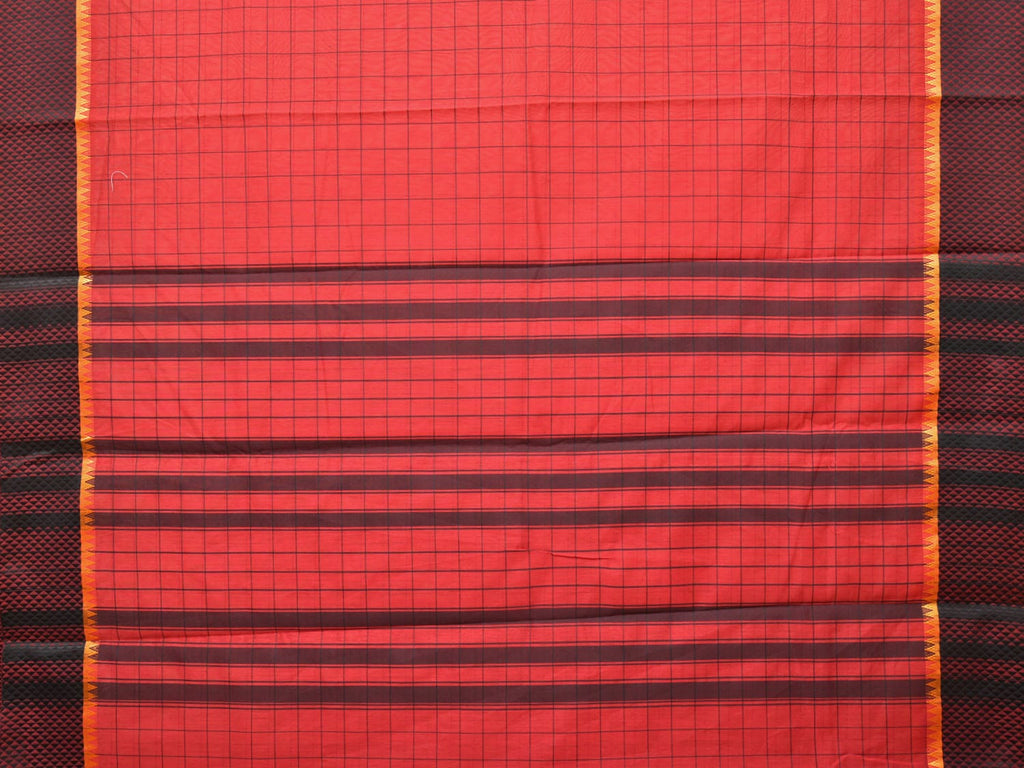 Red Bamboo Cotton Saree with Big Checks Design bc0138