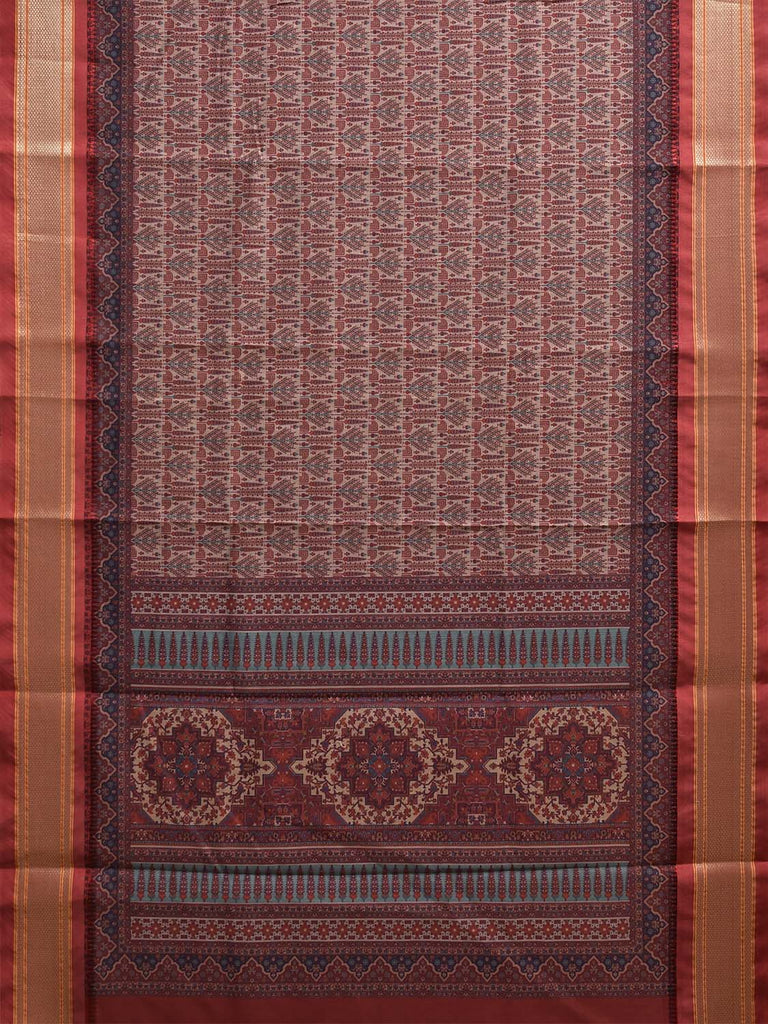 Red Bamboo Cotton Saree with Digital Print Design bc0812