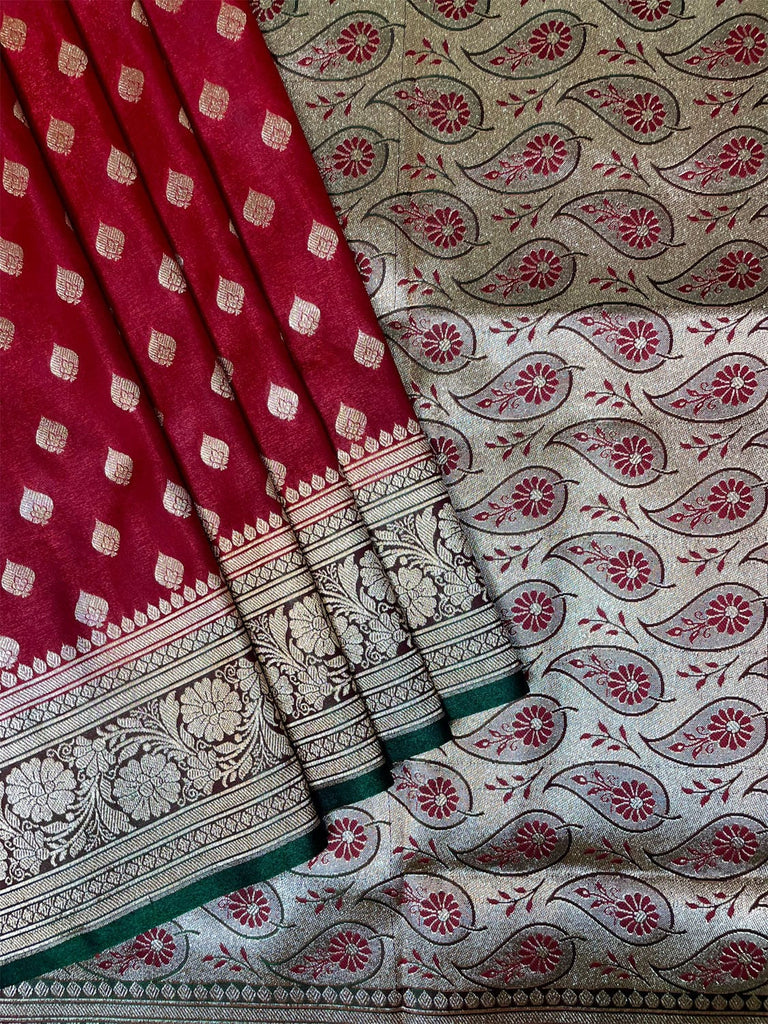 Red Banaras Katan Silk Saree with Body Butti and Border Design  b0361s
