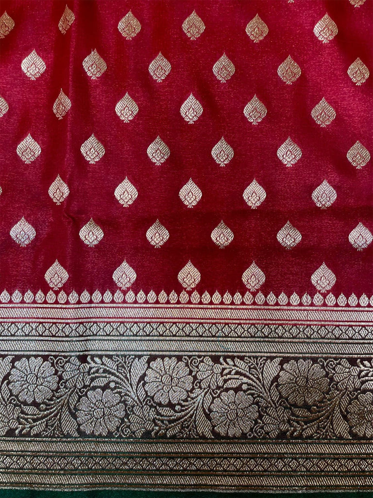 Red Banaras Katan Silk Saree with Body Butti and Border Design  b0361s
