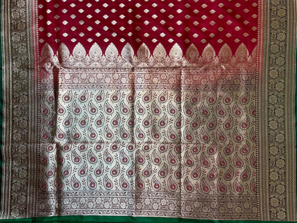 Red Banaras Katan Silk Saree with Body Butti and Border Design  b0361s