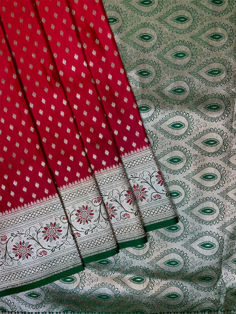 Red Banaras Katan Silk Saree with Body Butti and Border Design b0364s