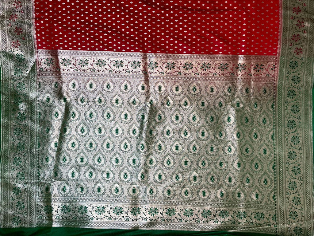 Red Banaras Katan Silk Saree with Body Butti and Border Design b0364s