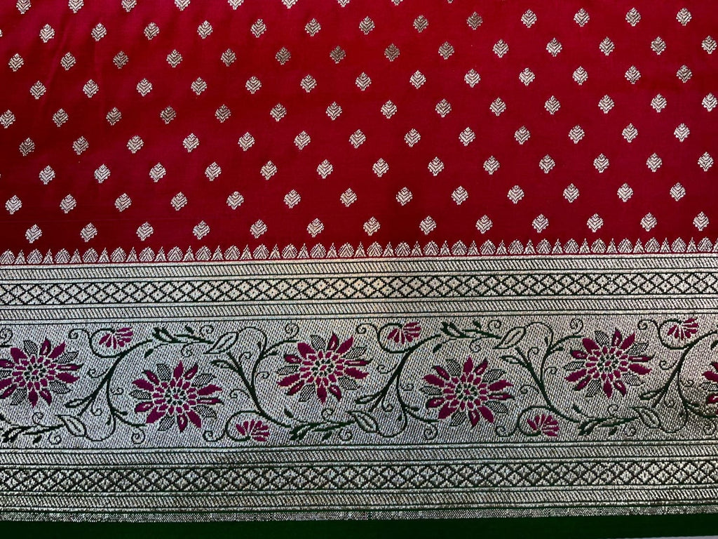Red Banaras Katan Silk Saree with Body Butti and Border Design b0372s