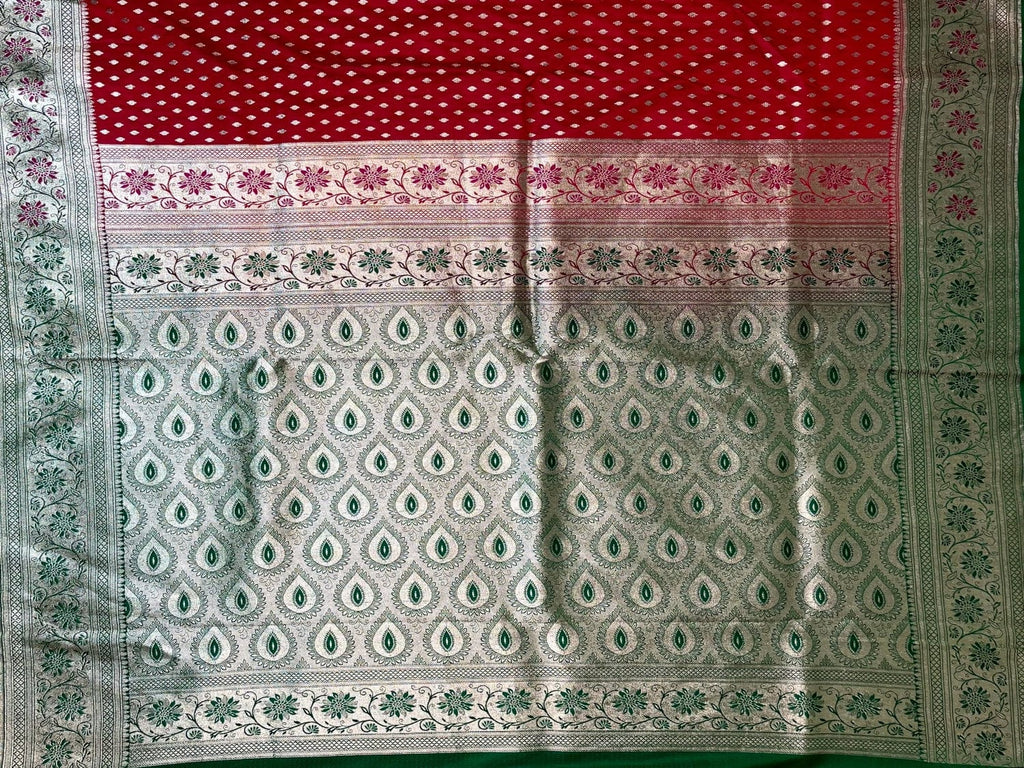 Red Banaras Katan Silk Saree with Body Butti and Border Design b0372s