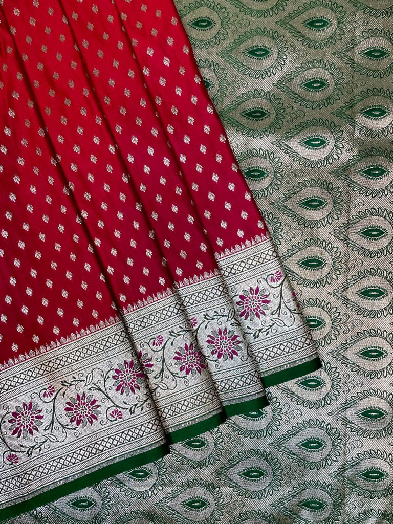 Red Banaras Katan Silk Saree with Body Butti and Border Design b0372s