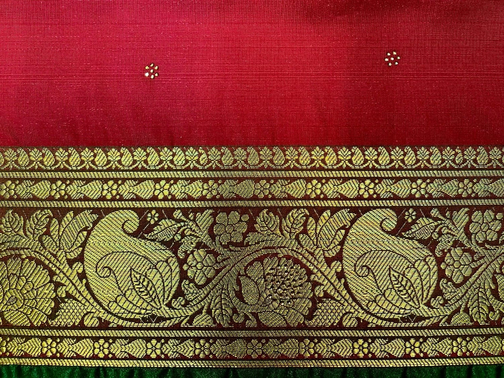Red Banaras Katan Silk Saree with Body Butti and Stone Work Design b0393ds