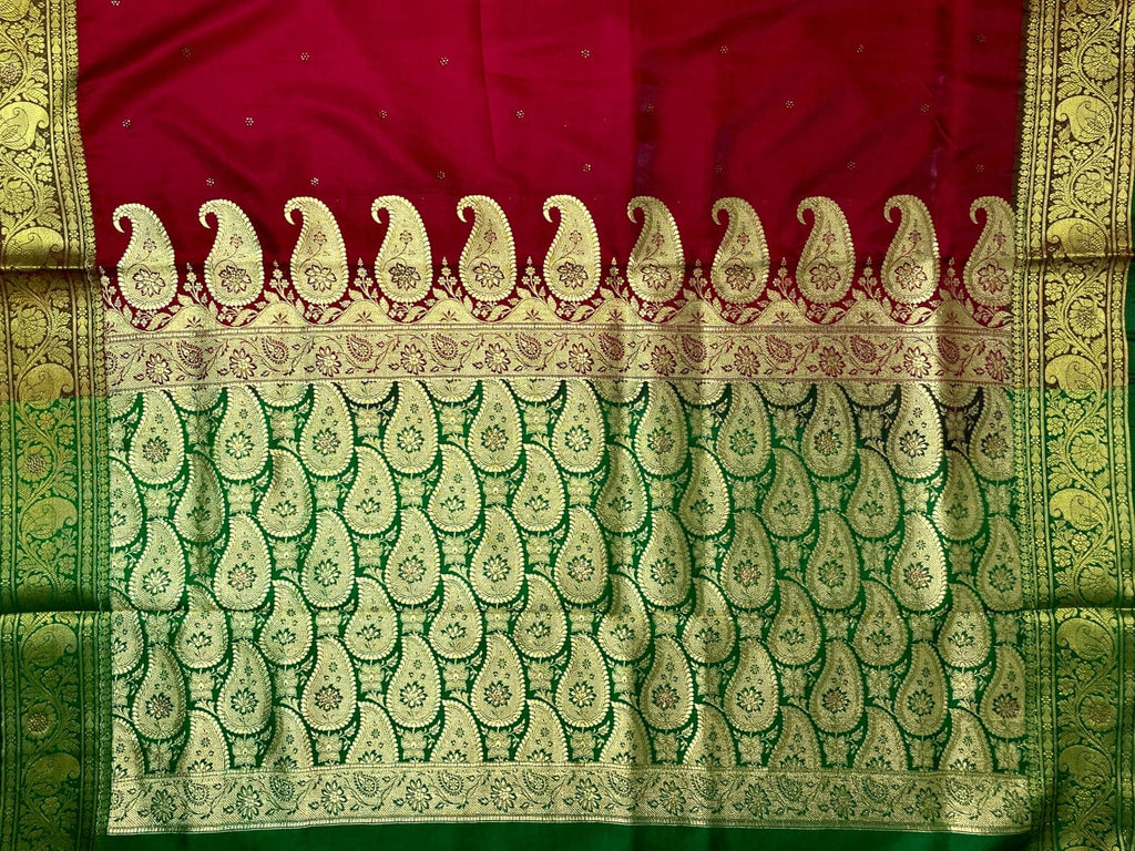 Red Banaras Katan Silk Saree with Body Butti and Stone Work Design b0393ds