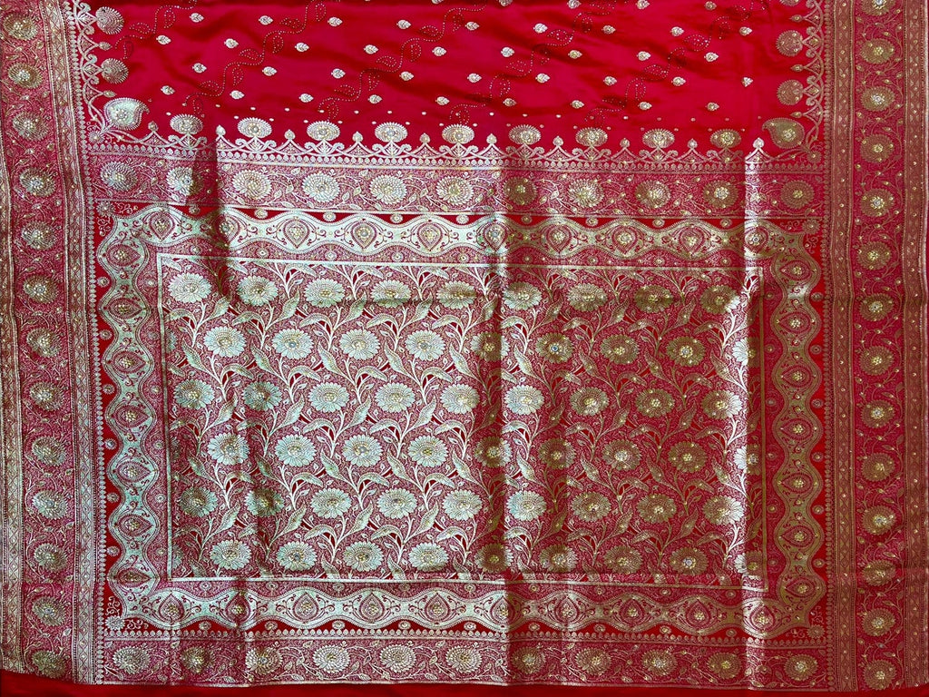 Red Banaras Katan Silk Saree with Body Butti and Work Design b0387ds