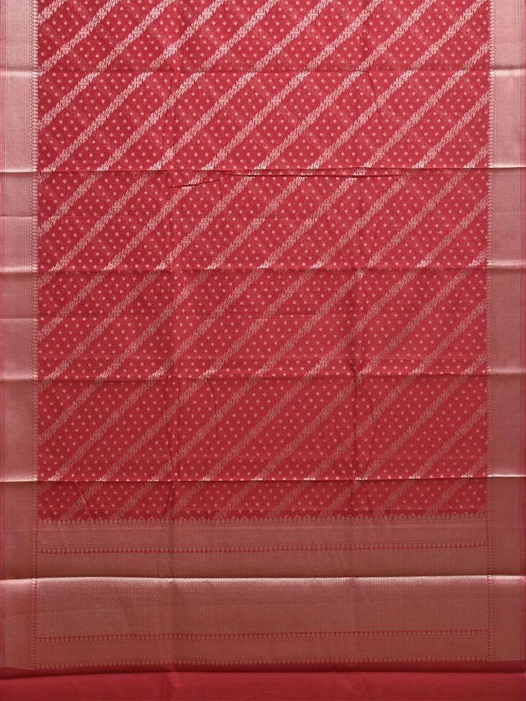 Red Dhakai Jamdani Cotton Viscose Saree with Diagonal and Border Design dj0137