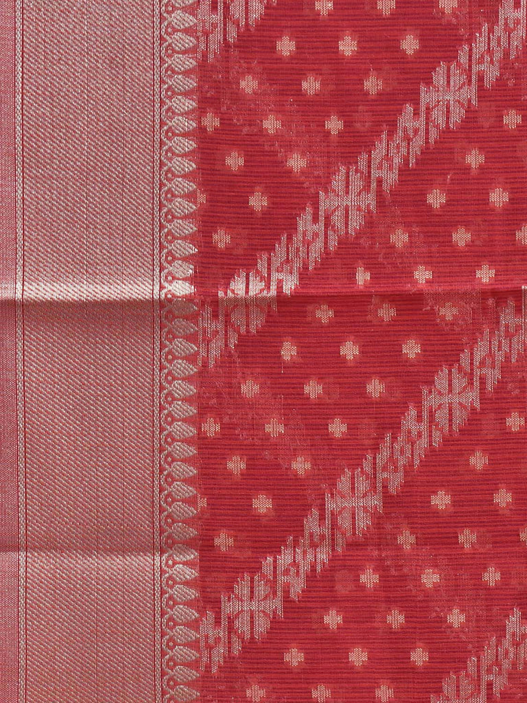 Red Dhakai Jamdani Cotton Viscose Saree with Diagonal and Border Design dj0137