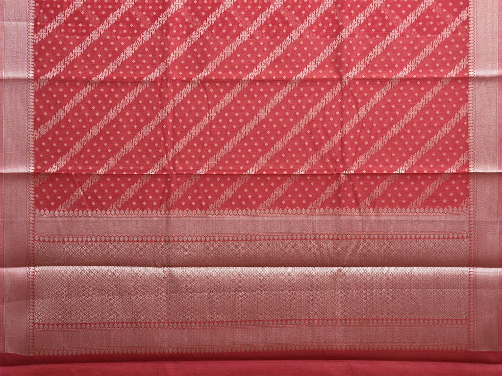 Red Dhakai Jamdani Cotton Viscose Saree with Diagonal and Border Design dj0137