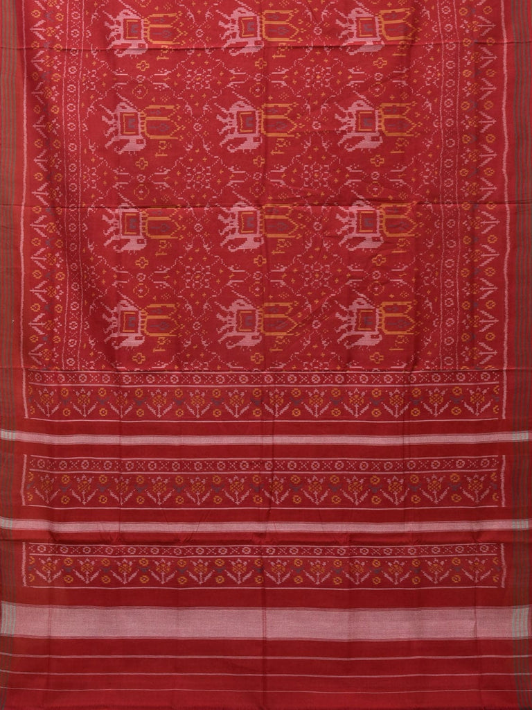 Red Ikat Cotton Handloom Saree with Elephants Design i0811