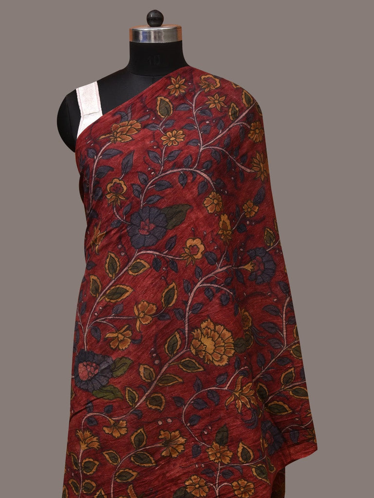 Red Kalamkari Hand Painted Cotton Handloom Dupatta with Floral Design ds3449