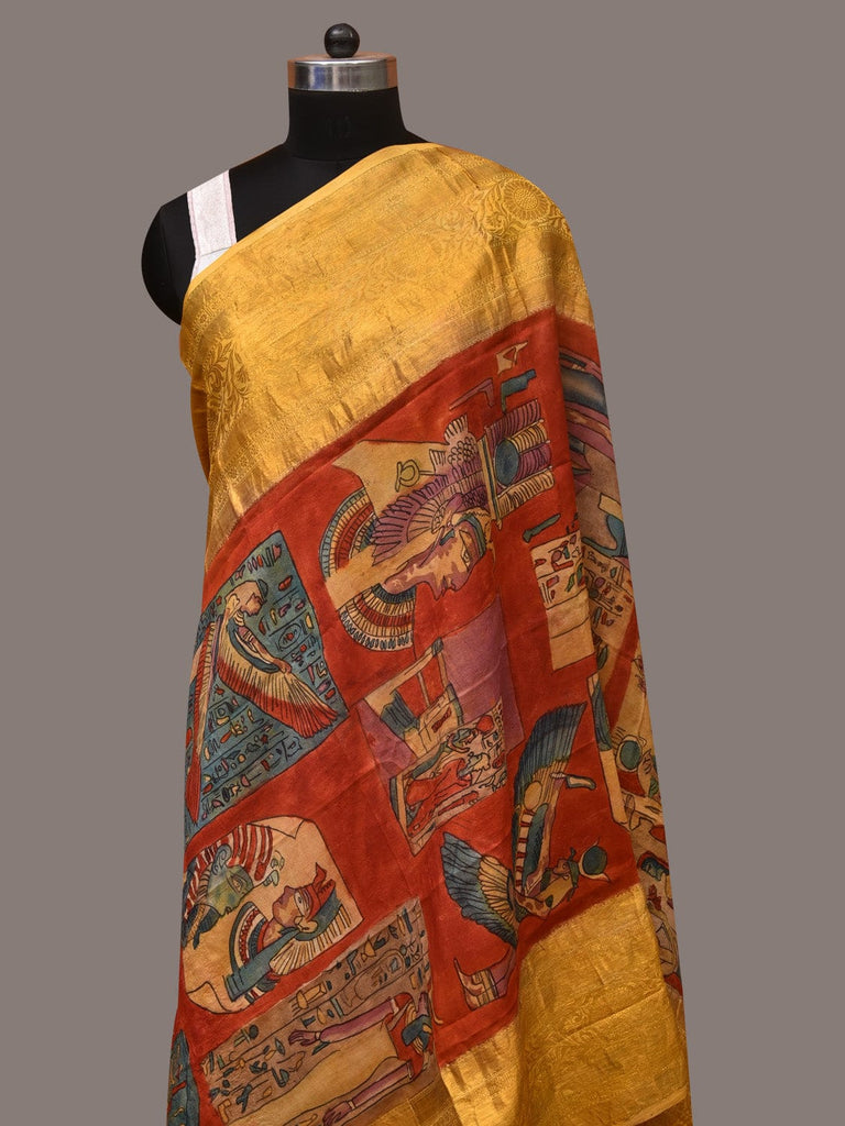 Red Kalamkari Hand Painted Kanchipuram Silk Handloom Dupatta with Egyptian Design ds3423