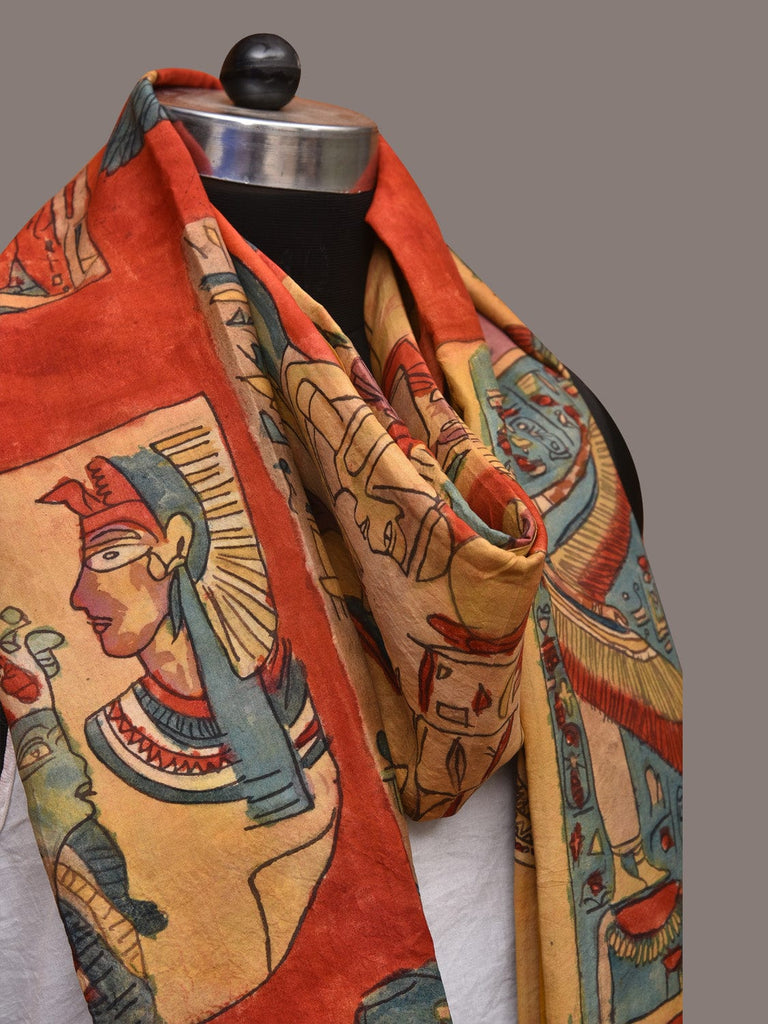 Red Kalamkari Hand Painted Kanchipuram Silk Handloom Dupatta with Egyptian Design ds3423