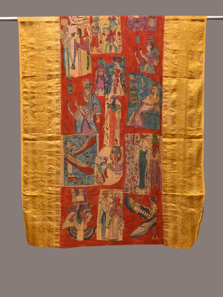 Red Kalamkari Hand Painted Kanchipuram Silk Handloom Dupatta with Egyptian Design ds3423